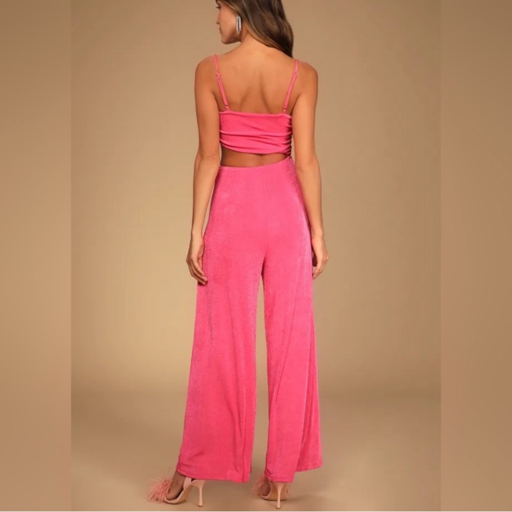 NEW Lulus Hot Pink Cutout Wide-Leg Jumpsuit - Picture 7 of 8